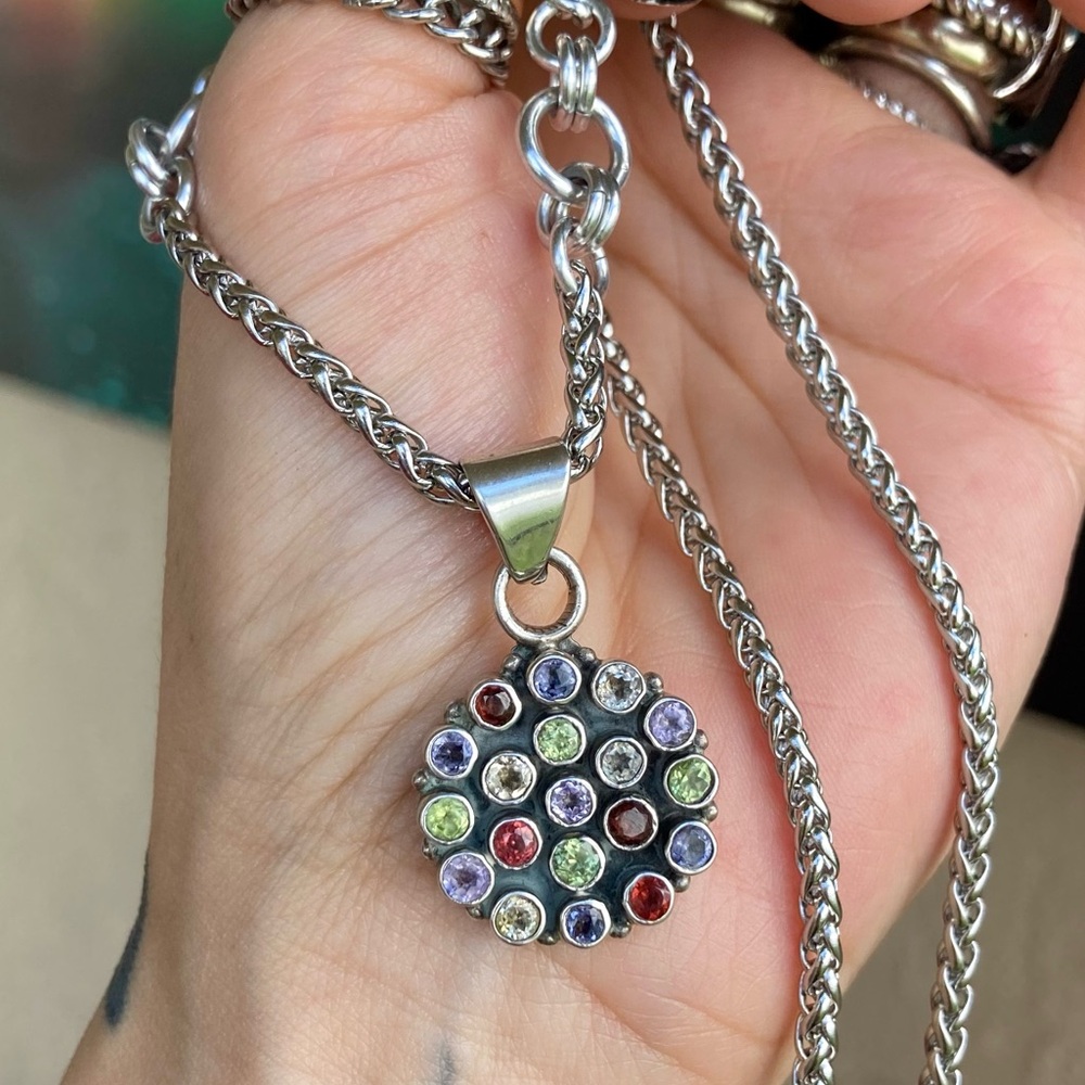 925 sterling silver genuine multi gemstone charm stainless steel chain necklace